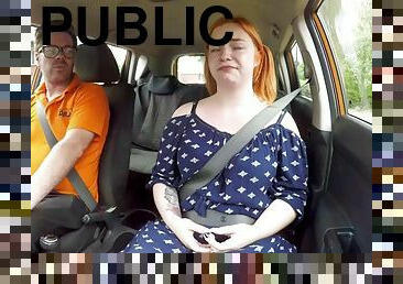 Chubby redhead publicly fucked in car by driving instructor