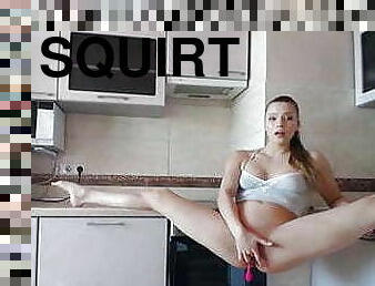 Cute teen squirting hard hanging between shelves