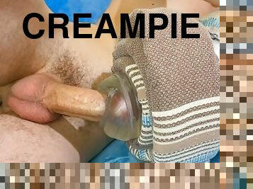 haarig, creampie, schmutzig, ficken, allein, glied