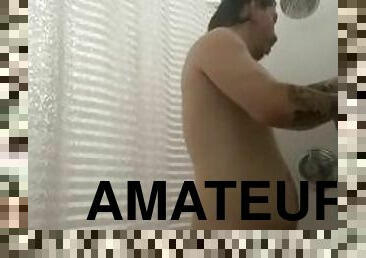 baignade, masturbation, amateur, mature, énorme-bite, point-de-vue, douche, solo, humide, bite