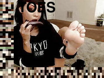 pieds, webcam, américaine, fétiche, goth, brunette, sucer, orteils