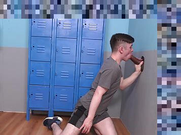 Twink tries the gloryhole for extra passion on two BBCs