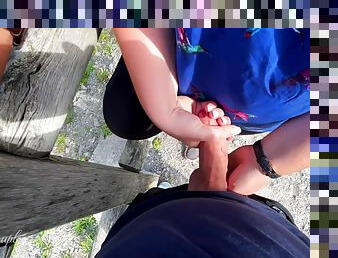 Extreme Risky Public Handjob On A High Frequented Lake - Sloppy Handjob And Cumshot