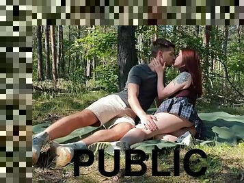 Public amateur couple sex on a picnic in the park LeoKleo