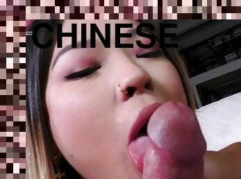 Tiny Chinese Princess Lulu Chu sucks big dick until it explodes!