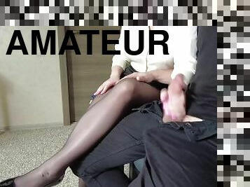 store-pupper, kontor, strømpebukse, sekretær, amatør, babes, cumshot, handjob, føtter, nylon