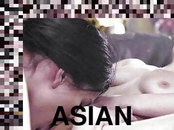 asiatique, gros-nichons, chatte-pussy, babes, lesbienne, baisers, ejaculation, sœur