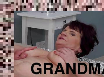 gros-nichons, grand-mère, chatte-pussy, granny, bas, blonde, assez, brunette