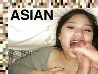 cute asian sucking big white cock with facial