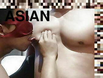 azijski, dojke, homo, masaža, mišićavi