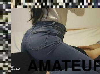 amateur, esclava, fetichista, amante, vaqueros, culo-en-la-cara, húmedo