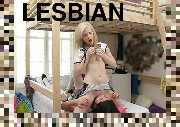 Lesbian porn video featuring Megan Salinas and Catie Parker