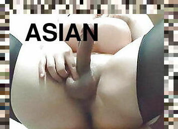 chubby asian shemale uses fake pussy to cum