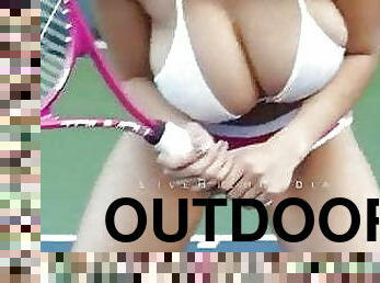 payudara-besar, di-tempat-terbuka, olahraga, sayang, tenis, berambut-cokelat