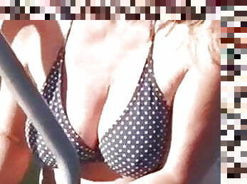 tetas-grandes, maduro, mamá, europeo, euro, natural, bikini, tetas-caídas