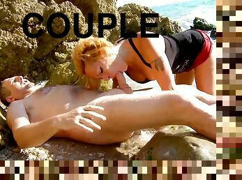 Hot couple have sex on the beach