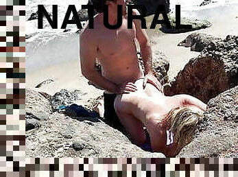 cámara, playa, voyeur, rubia, follando-fucking, natural