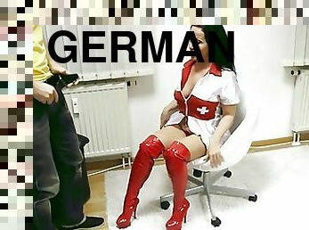 German MILF Nurse Katie Gives Young Virgin Boy His First Blowjob