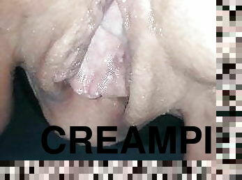 doggy, orgasme, stor-pikk, tysk, creampie, bbw