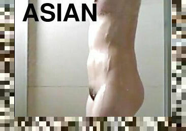 asiático, bañando, cámara, voyeur, novia, ducha, oculto
