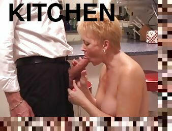 Over 50 blonde kitchen fuck