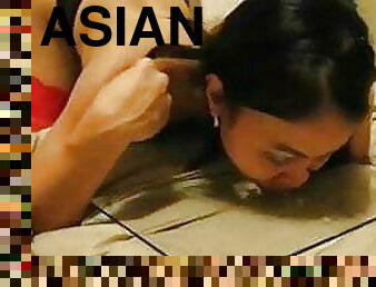 asiatisk, kone, milf, sluge, sperm, sperm-sperm, fillipinsk, suttende