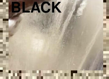 Stroking my huge black cock in the shower