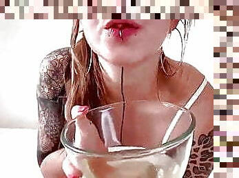 Filthy slut drink her own pee