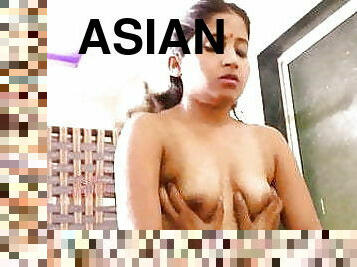 asiático, indiano, beijando, cowgirl