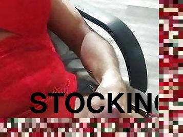 Red body stocking wank