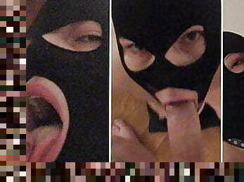 Masked Slut goes on her knees for a deepthroat and facefuck