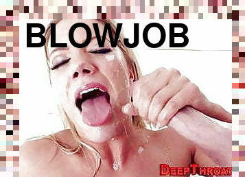 Blonde gives wam blowjob and handjob