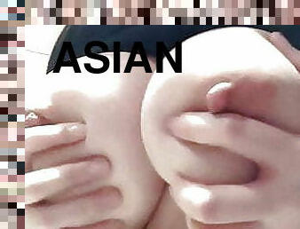 asiatisk, storatuttar, gigantisk, masturbation, massage, tuttar