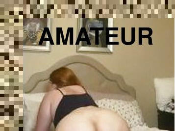 gros-nichons, amateur, ados, jouet, belle-femme-ronde, joufflue, rousse, naturel, chevauchement, gode