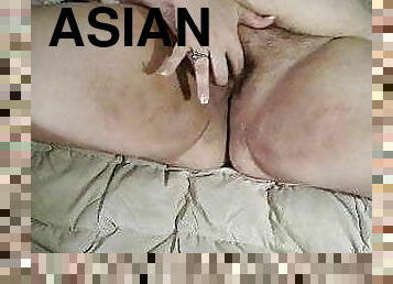 asiatique, énorme, masturbation, orgasme, milf, maman, belle-femme-ronde, américaine, gode