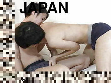 Japanese twink bottom takes anal dildo before hard dick