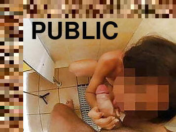 My cousin Sucking my Big Cock in Public Pool Shower with Cum