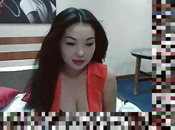 asiatique, mamelons, webcam