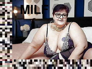 masturbation, granny, milf, belle-femme-ronde, lingerie, américaine, cougar