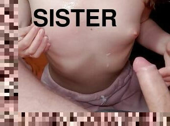 Step sister got cum on her small tits