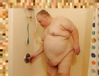 Chubby man shower