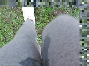 Nicoletta gets her yoga pants completely wet in a public park - Extreme pee exposed