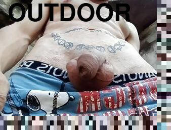 Outdoor handsfree pissing and submissive pov on my dick