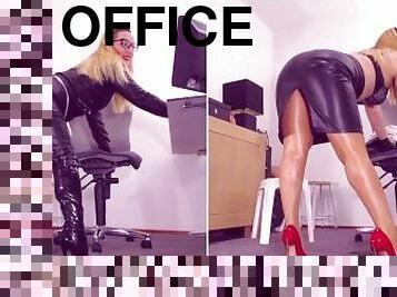 oficina, pantis, secretaria, fetichista, botas, nylon, cuero, piernas, calientapollas