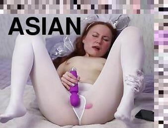 asiatic, mireasa, masturbare-masturbation, orgasm, amatori, laba, dublu, roscata, fetish, solo