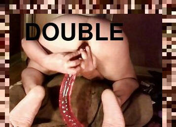 Fucking myself and gaping with big double ended dildo