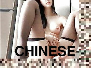 asiatique, masturbation, écolière, amateur, jouet, maison, bas, collège, webcam, chinoise