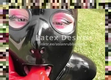 Two rubber doll hungry slutty mouths used Latex Rubber Strapon Mistress POV