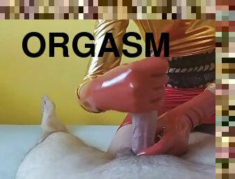 orgasme, ejaculation-sur-le-corps, branlette, massage, ejaculation, fétiche, latex, maîtresse, domination, femme-dominatrice