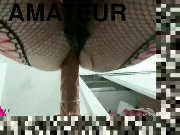 traseiros, estilo-cão, amador, anal, puta-slut, pov, dildo, sozinho